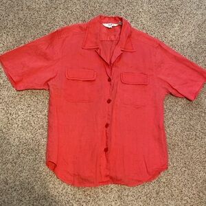 S.L.B. Women’s linen shirt sleeve button front blouse coral color, size L